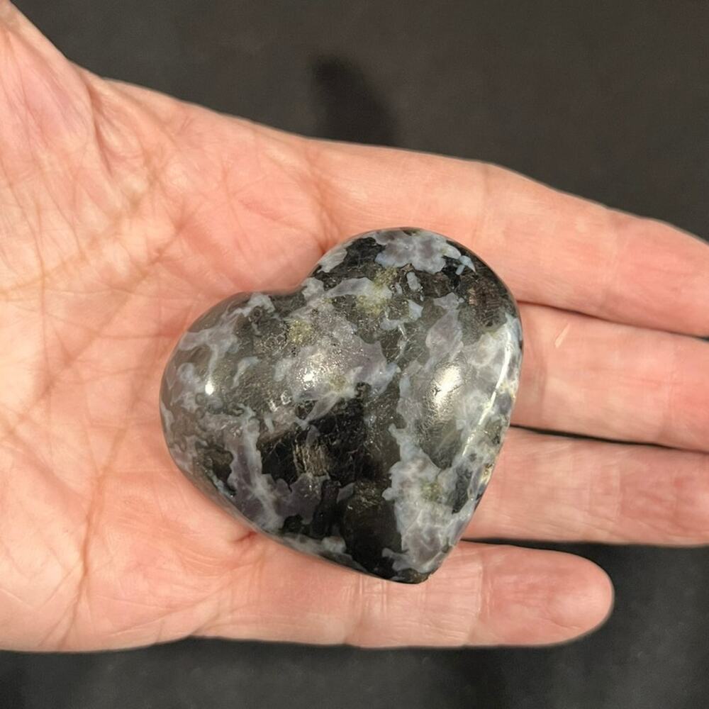 Natural Larvikite Heart Polished Crystal Stone Black Gray Flash Gemstone New